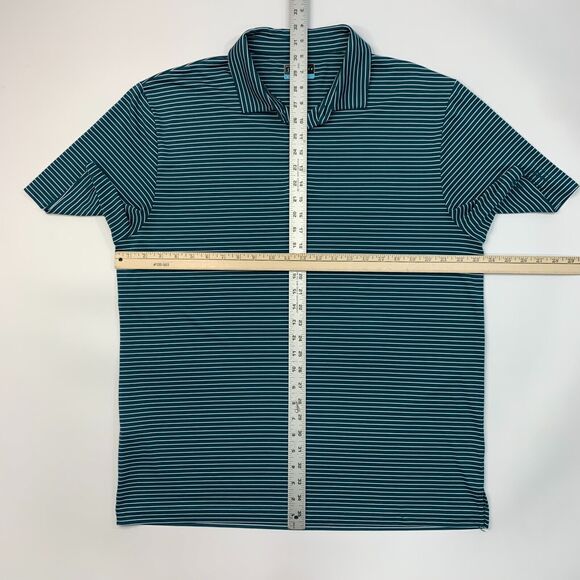 PGA Tour Polo Shirt Mens XL Extra Large Teal Striped Short Sleeve Sweat Wicking - Picture 6 of 11